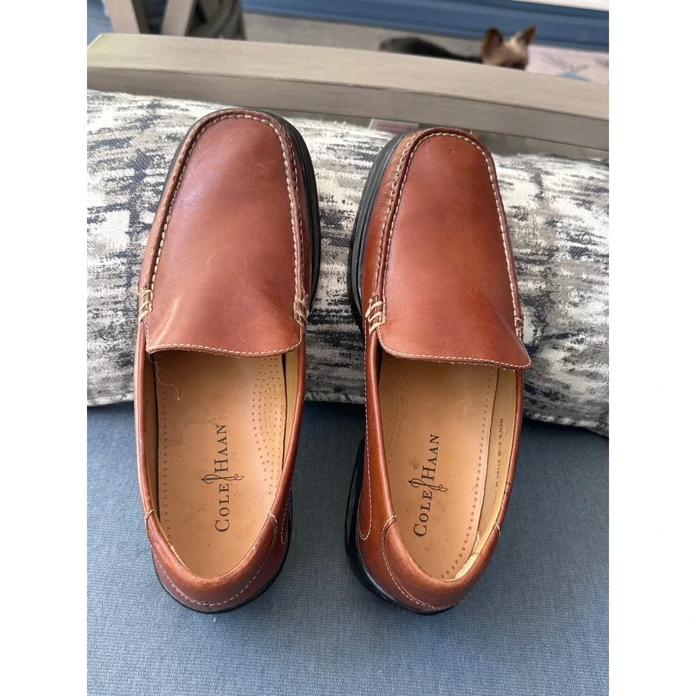 Cole Haan Loafers Mens 9.5M Brown Good Nike Air Leather Slip On‎ Moc Toe Shoes